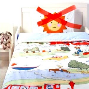 Ikea Utelek Duvet Cover Twin Reversible Train Plane Animal Busy Town Folk Art